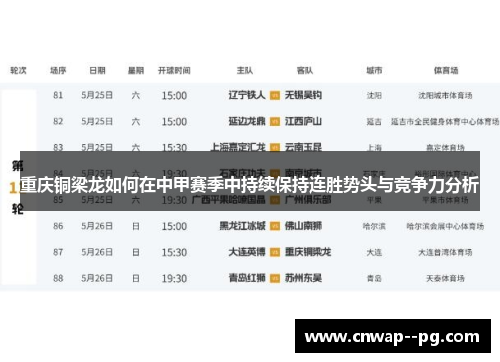 重庆铜梁龙如何在中甲赛季中持续保持连胜势头与竞争力分析