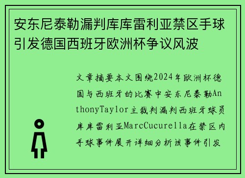 安东尼泰勒漏判库库雷利亚禁区手球引发德国西班牙欧洲杯争议风波